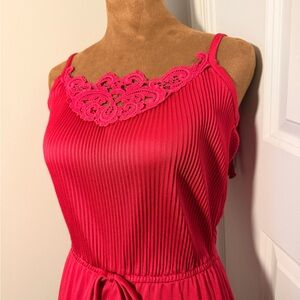 Union Made Vintage 60s-70s Vicky Vaughn Pink Lace Trim Pleated Jumpsuit